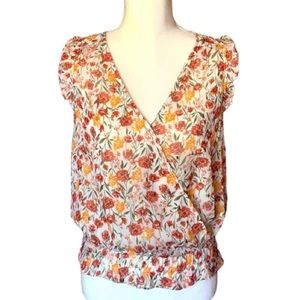 Eclair sleeveless top blouse floral print elastic waist ruffle details size XS